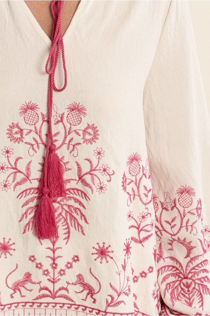 Poplin blouse, embroidered