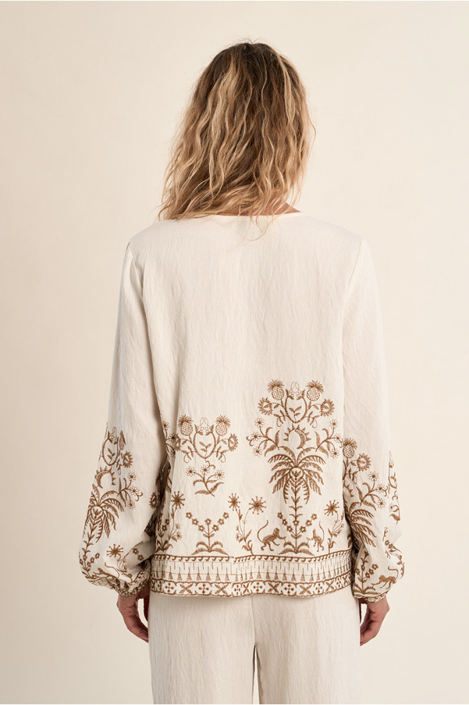 Blouse en popeline, brodée