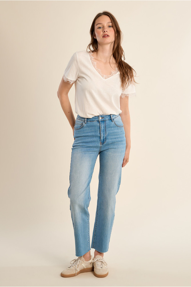 Denim droit, taille haute