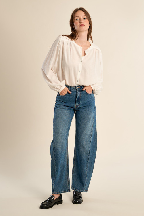 Jean barrel, taille haute