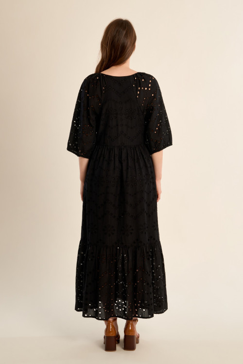 "Long cotton dress, openwork embroidery"