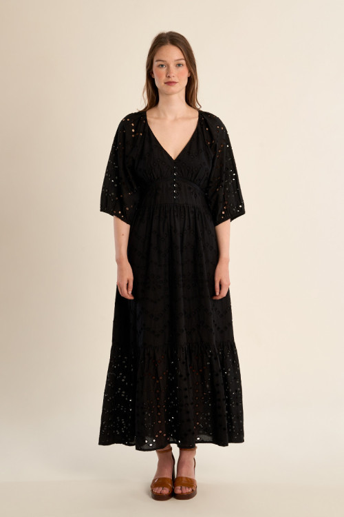 "Long cotton dress, openwork embroidery"