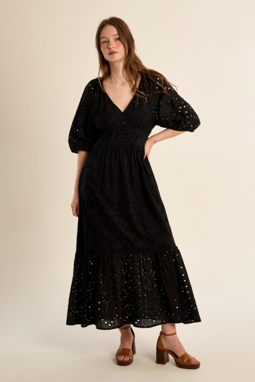 "Long cotton dress, openwork embroidery"