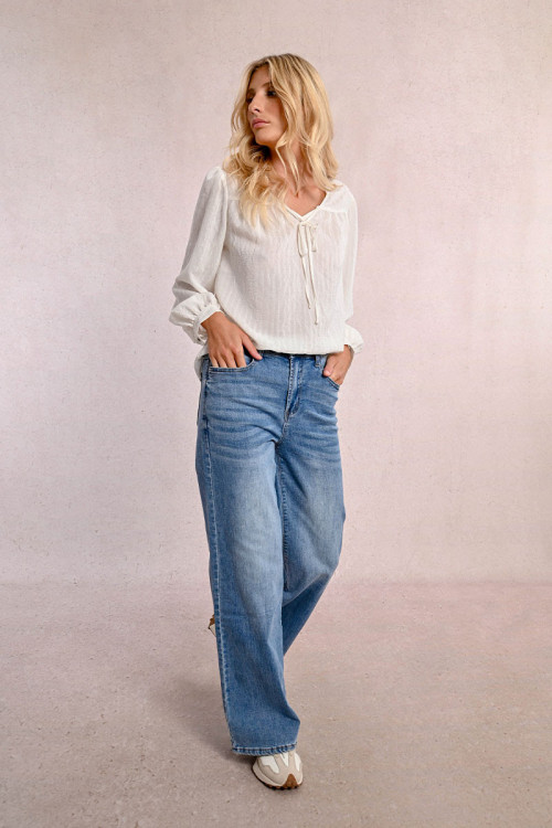 Jeans large à la taille haute