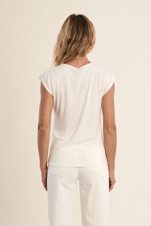 T-shirt à col V, orné de strass