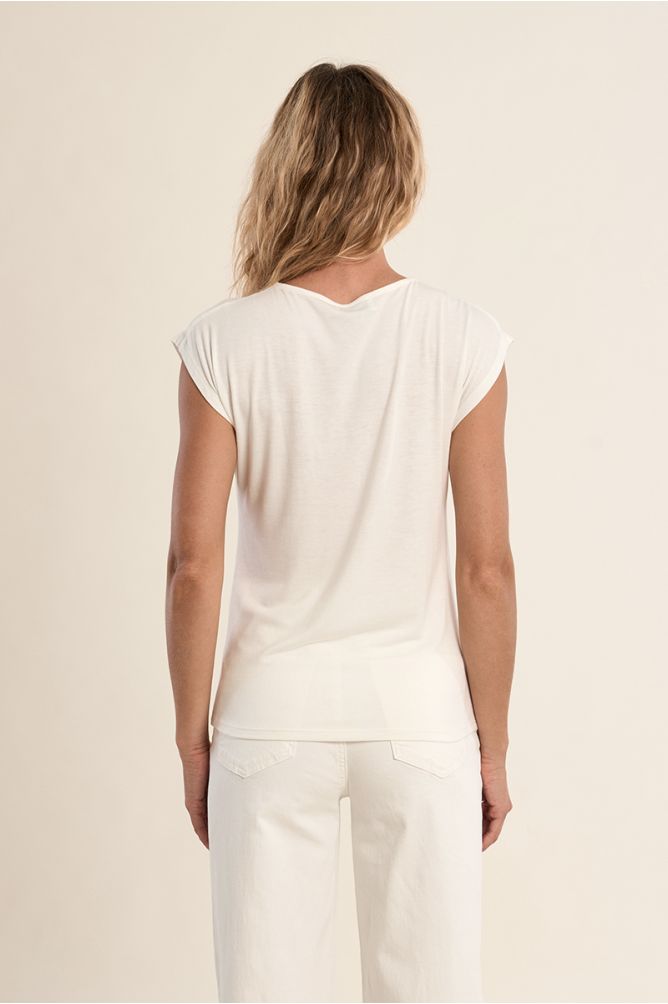 T-shirt à col V, orné de strass