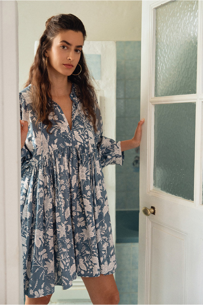 Short printed dress, in cotton
