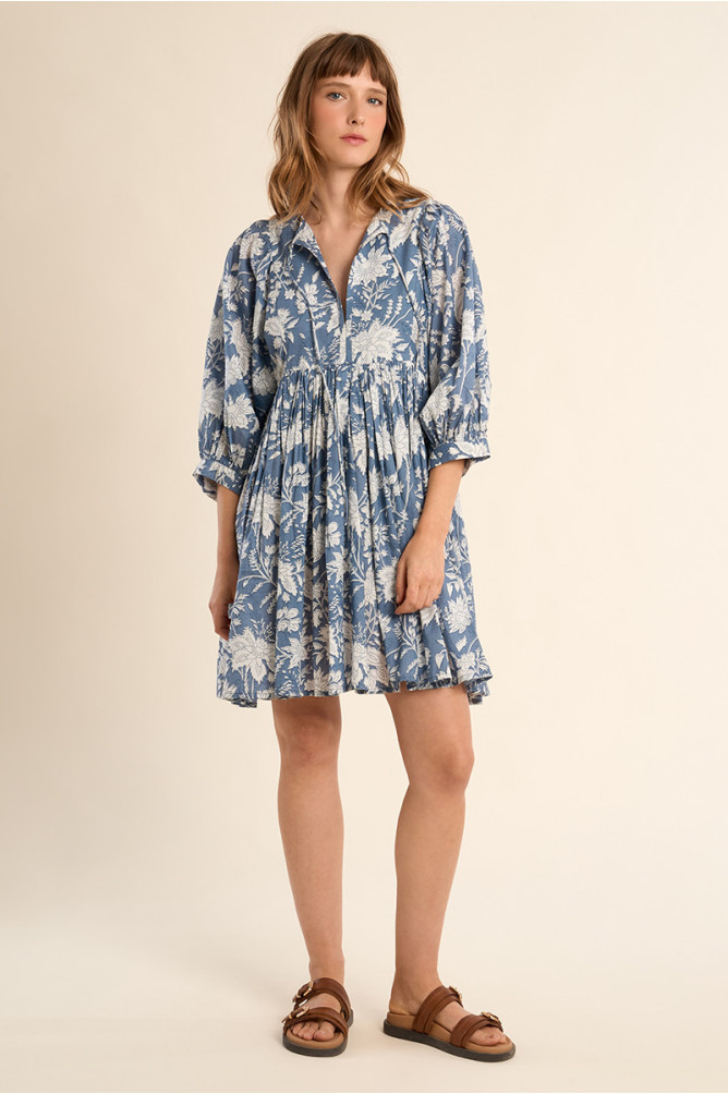Short printed dress, in cotton