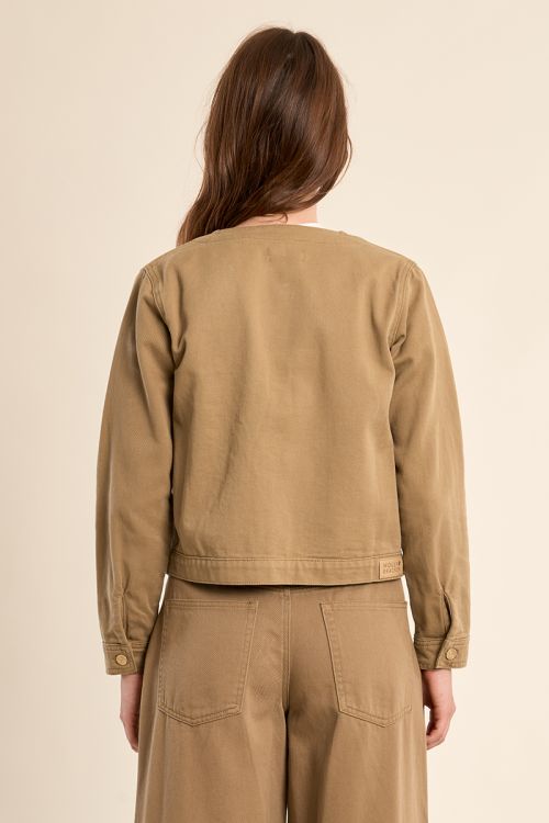 Veste en denim marron, col rond
