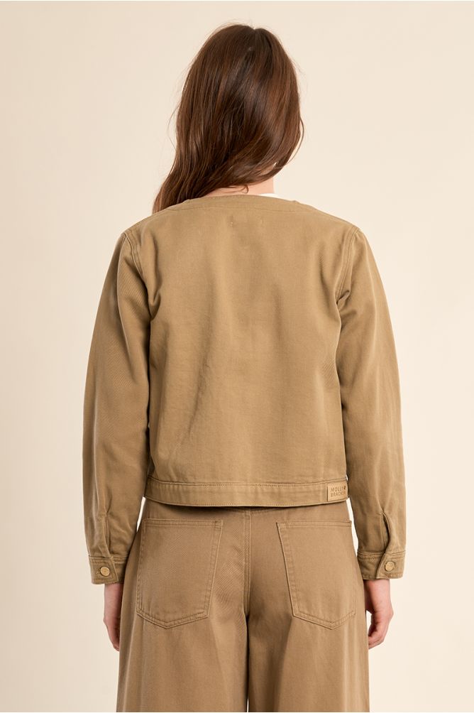 Brown denim jacket, round neck