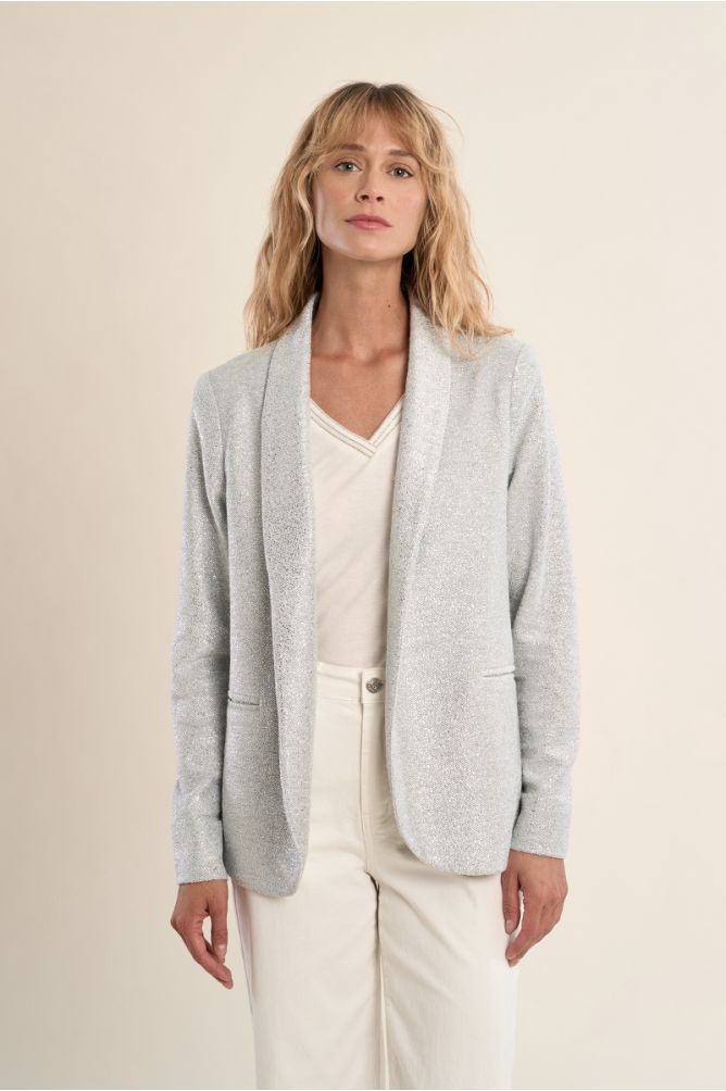 Blazer de mujer de manga larga, en tejido brillante.
