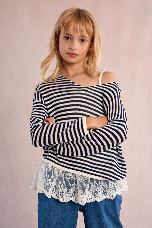 Jersey de niña de manga larga, estampado rayas.