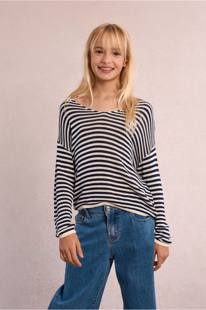 Jersey de niña de manga larga, estampado rayas.