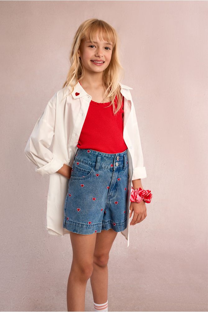 Denim shorts with heart embroidery