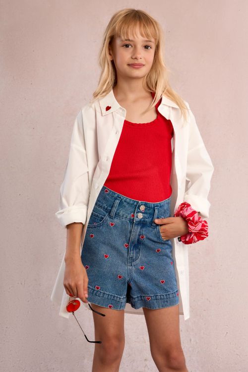 Denim shorts with heart embroidery