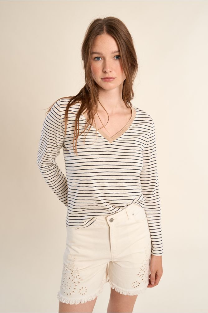 T-shirt marinière, col V