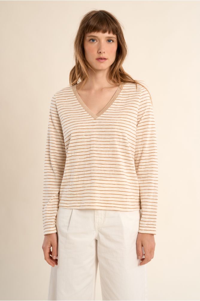 T-shirt marinière, col V