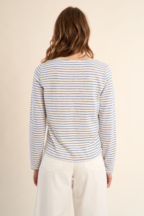 Camiseta de mujer de manga larga, estampado rayas.