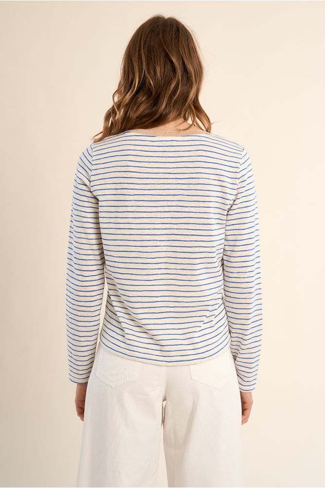 Camiseta de mujer de manga larga, estampado rayas.