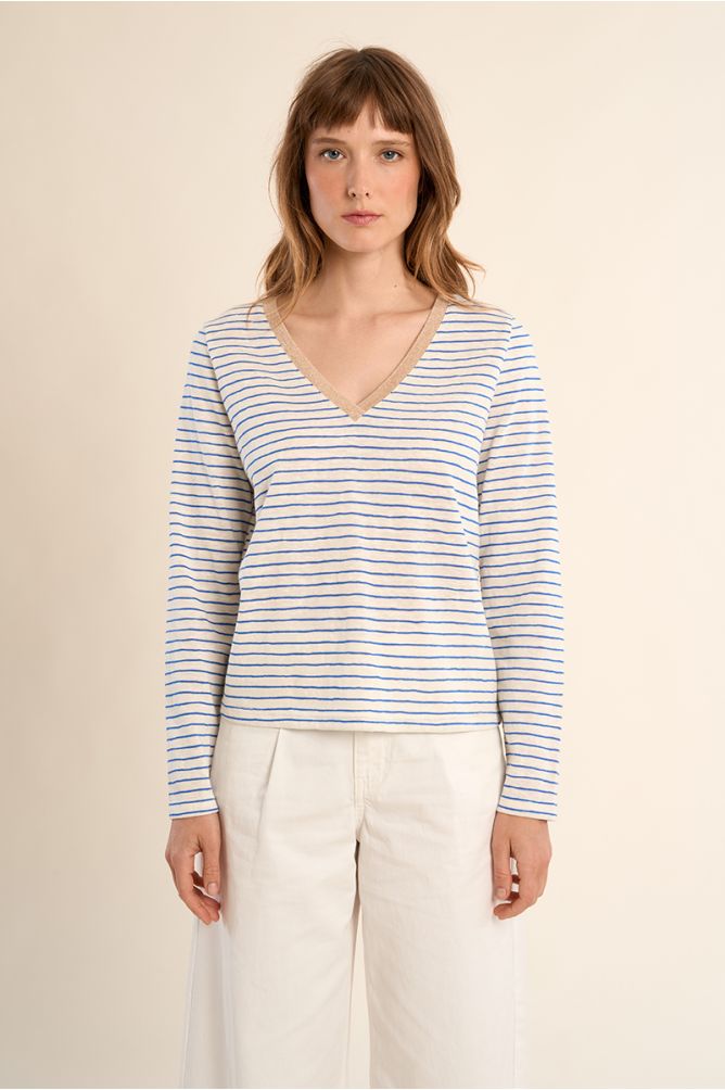 T-shirt marinière, col V