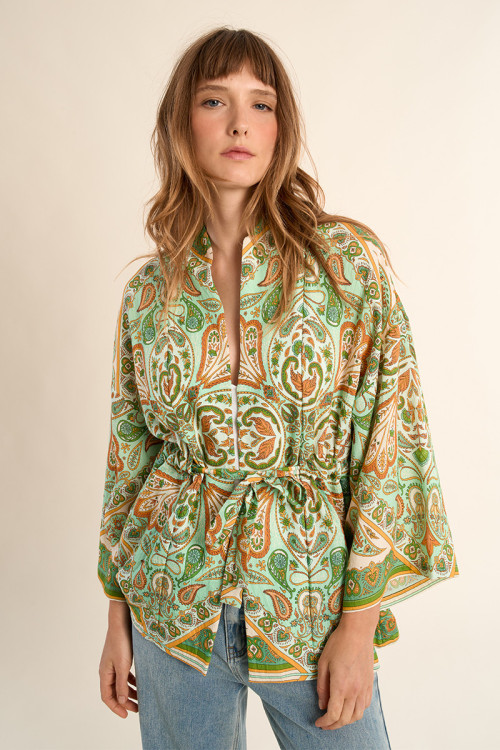 Kimono satiné et imprimé