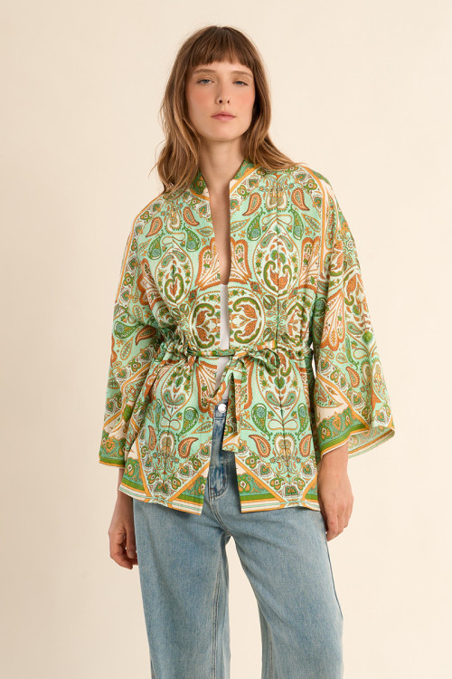 Satin and printed kimono