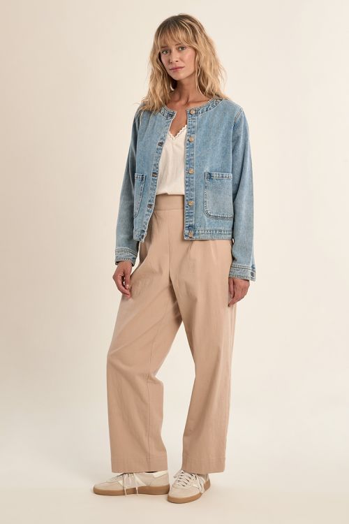 Denim jacket, round neck