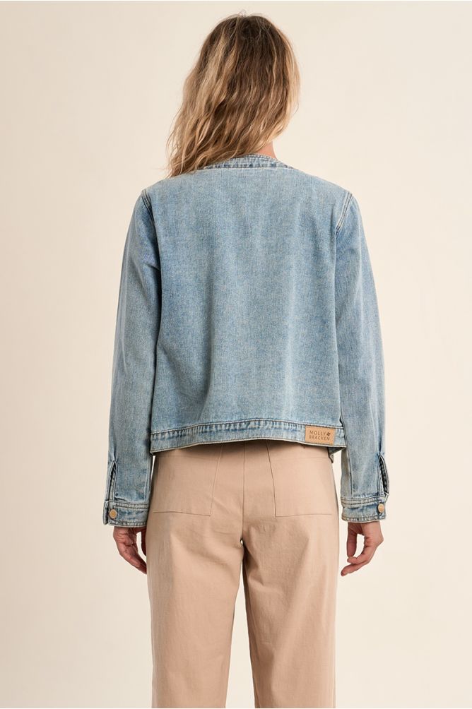 Denim jacket, round neck