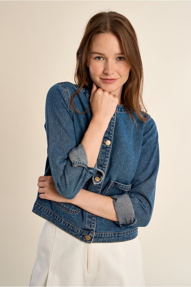 Denim jacket, round neck