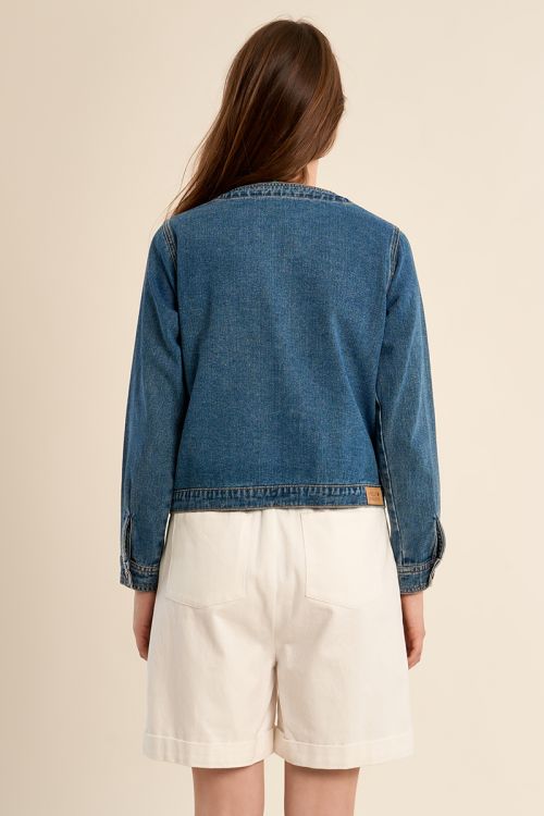Denim jacket, round neck