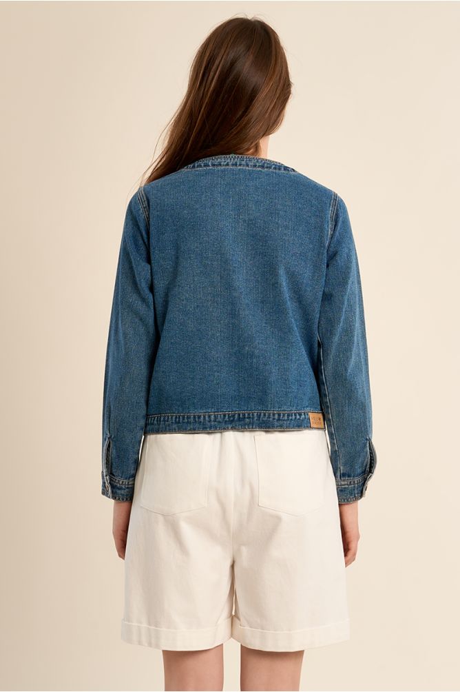 Veste en denim, col rond