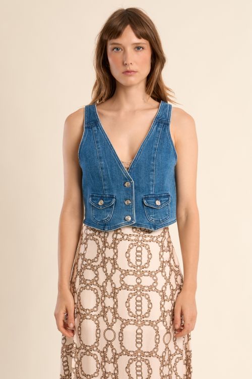 Veston en denim, col V
