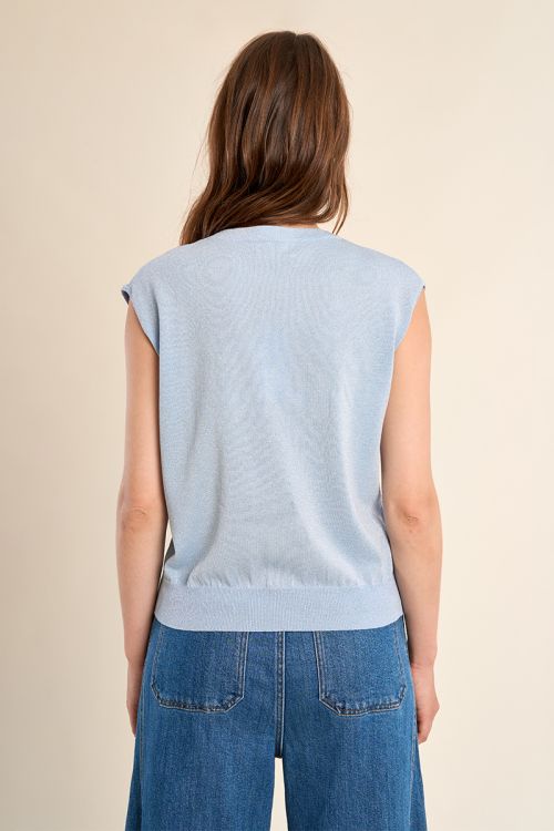 Jersey de mujer de manga corta, en tejido brillante.