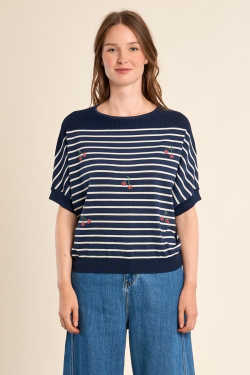 Maille manches courtes marinière et cerises
