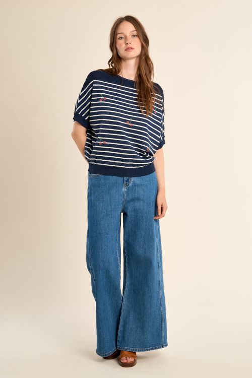 Short-sleeved sailor and cherry knit