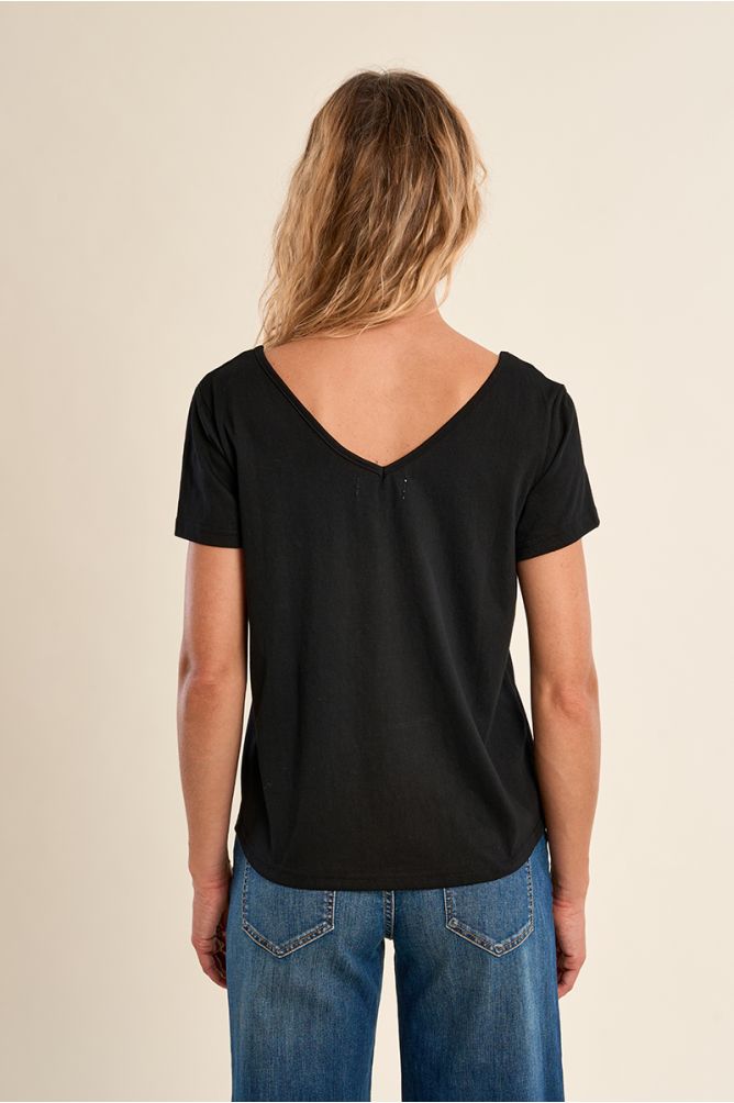 Camiseta de mujer de manga corta, detalle de encaje.