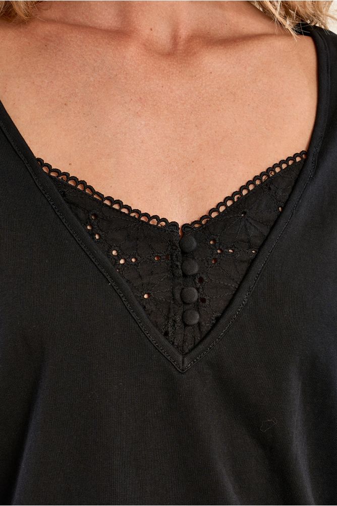Camiseta de mujer de manga corta, detalle de encaje.