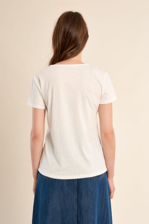 Camiseta de mujer de manga corta, detalle de encaje.