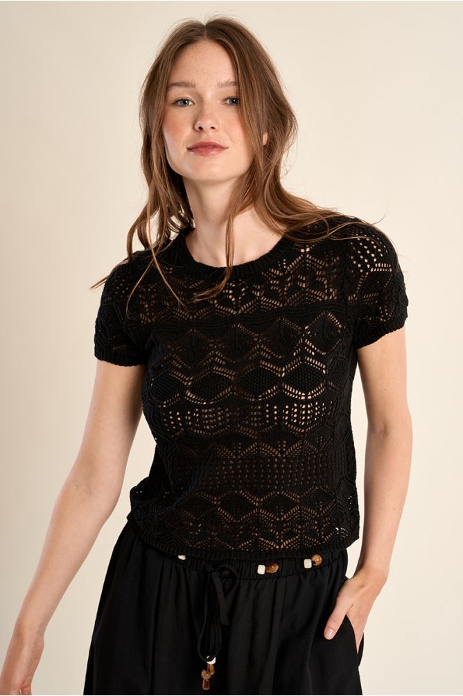 Short-sleeved crochet knit
