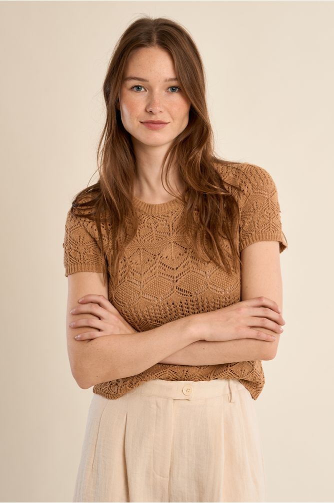 Short-sleeved crochet knit