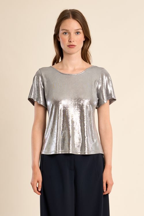 T-shirt dos nu, effet métallisé