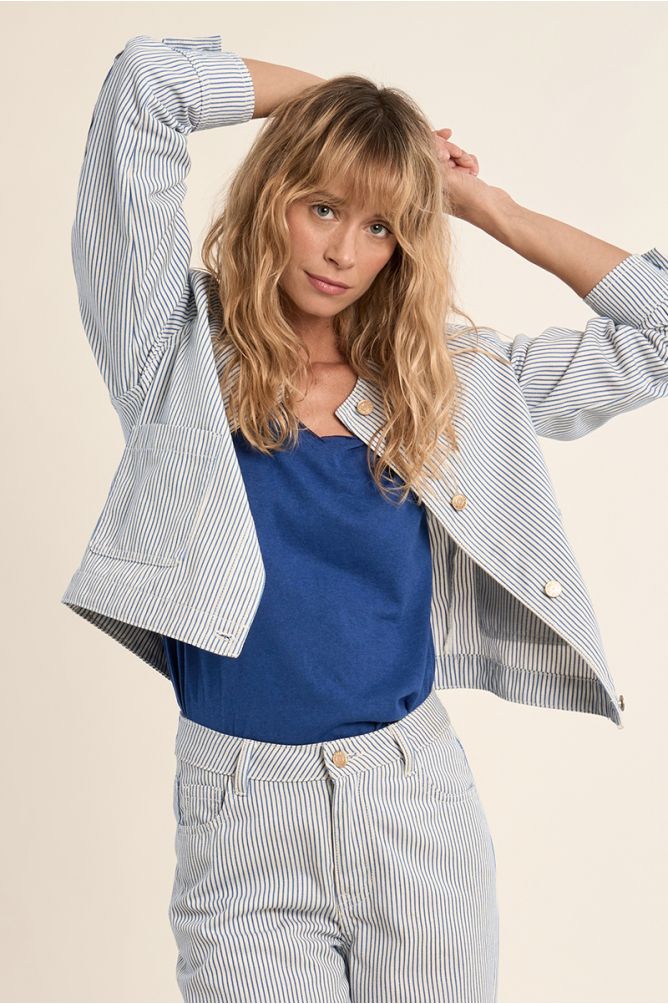 Chaqueta de mujer de manga larga, estampado rayas.