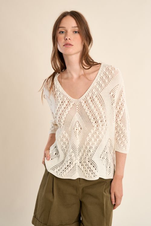 Jersey de mujer de manga larga, tejido bordado.
