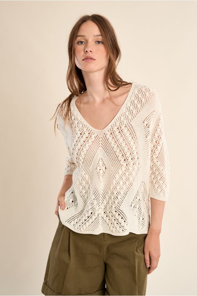 Short-sleeved crochet knit