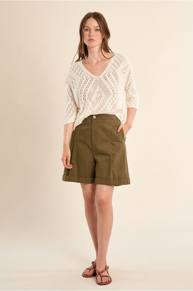 Short-sleeved crochet knit