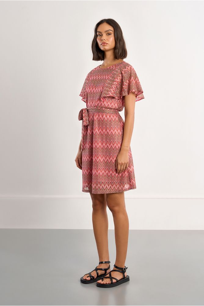 Vestido de manga corta mariposa, estampado multicolor.