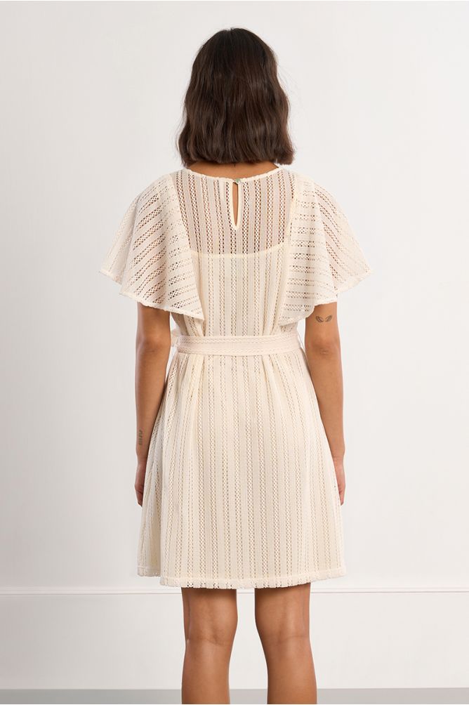 Vestido de manga corta mariposa, tejido acanalado.