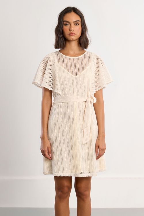Vestido de manga corta mariposa, tejido acanalado.