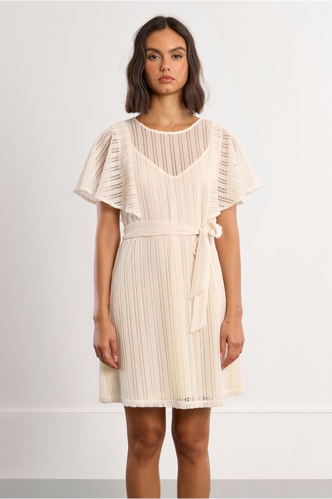 Vestido de manga corta mariposa, tejido acanalado.