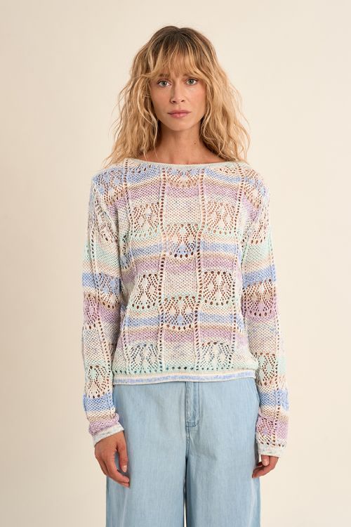 Jersey de mujer de manga larga, estampado rayas.